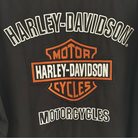 VTG HARLEY DAVIDSON Orange Black Mechanic Biker Shop Garage Sz XL Button Shirt - Picture 4 of 11